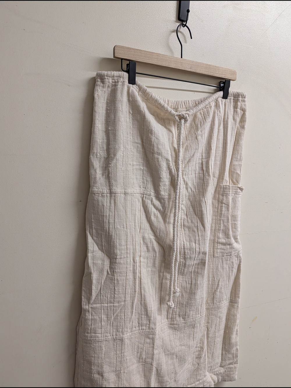 Free People Linen-Blend Drawstring Midi Skirt in Cream New With Tags Large - Picture 2 of 6